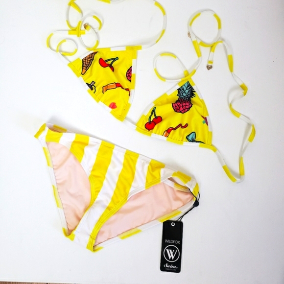 WILDFOX Fruity Bikini Top with Slim Stripe Bottom
